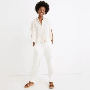 Madewell White & Orange Button Down, Cropped Shirt, Airy, Crinkle Cotton